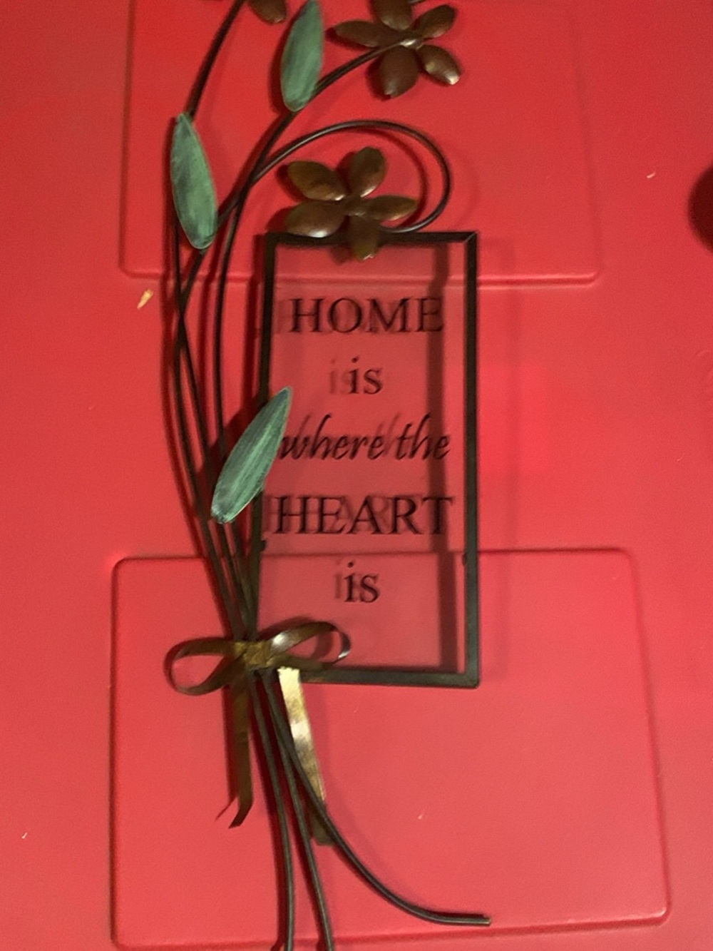 Decorative Metal Wall Plaque - 'Home is Where the Heart Is' - Green Accents